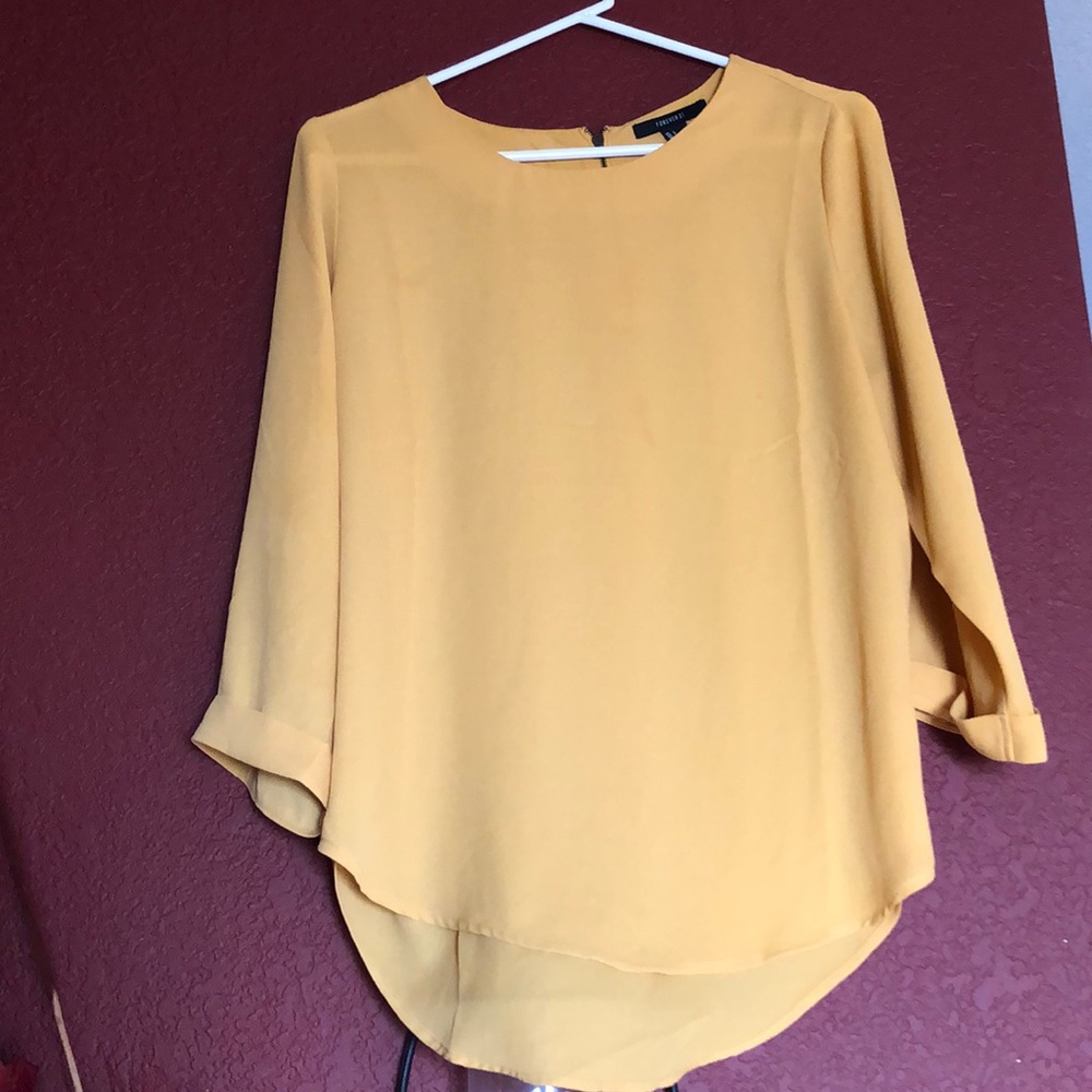 Yellow 3/4 sleeve Forever 21 sheer blouse